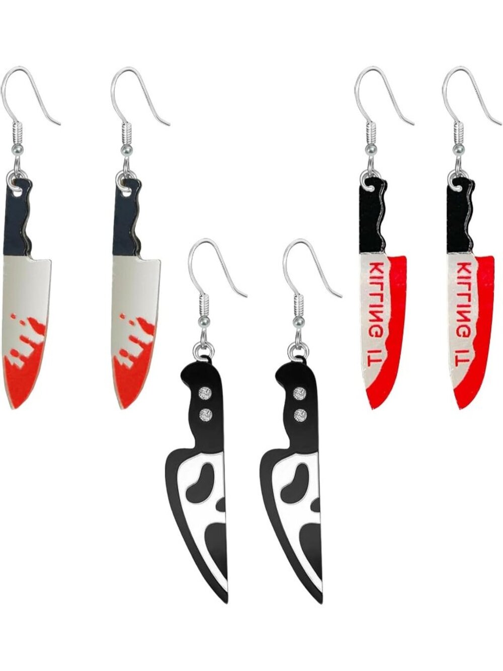 Women's Black 3 Pairs Spooky Acrylic Studs Stainless Steel Halloween Earrings